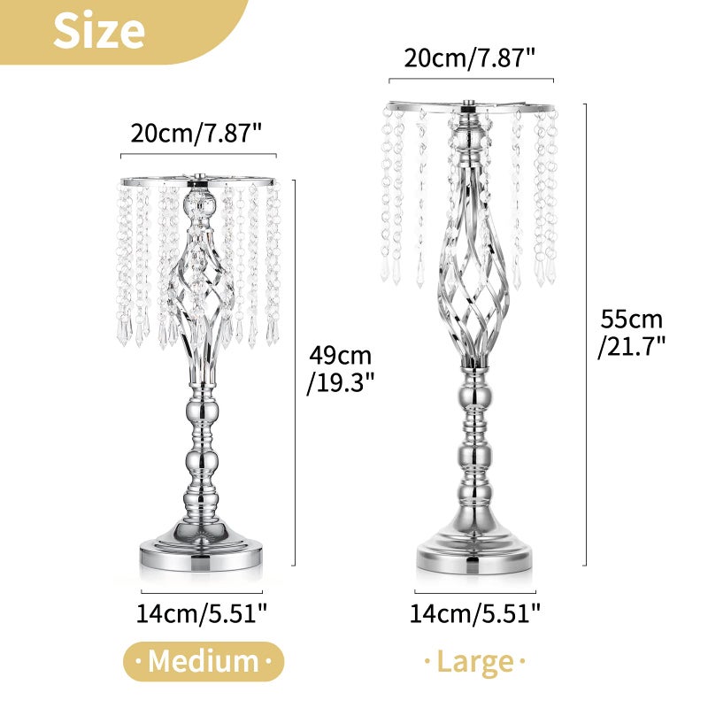 NUPTIO 2 Pcs 19.3 inches Tall Crystal Flower Stand Wedding Road Lead Tall Flower Holders Centerpiece Crystal Flower Chandelier Metal Flower Vase for Reception Tables Wedding Supplies - Image 4